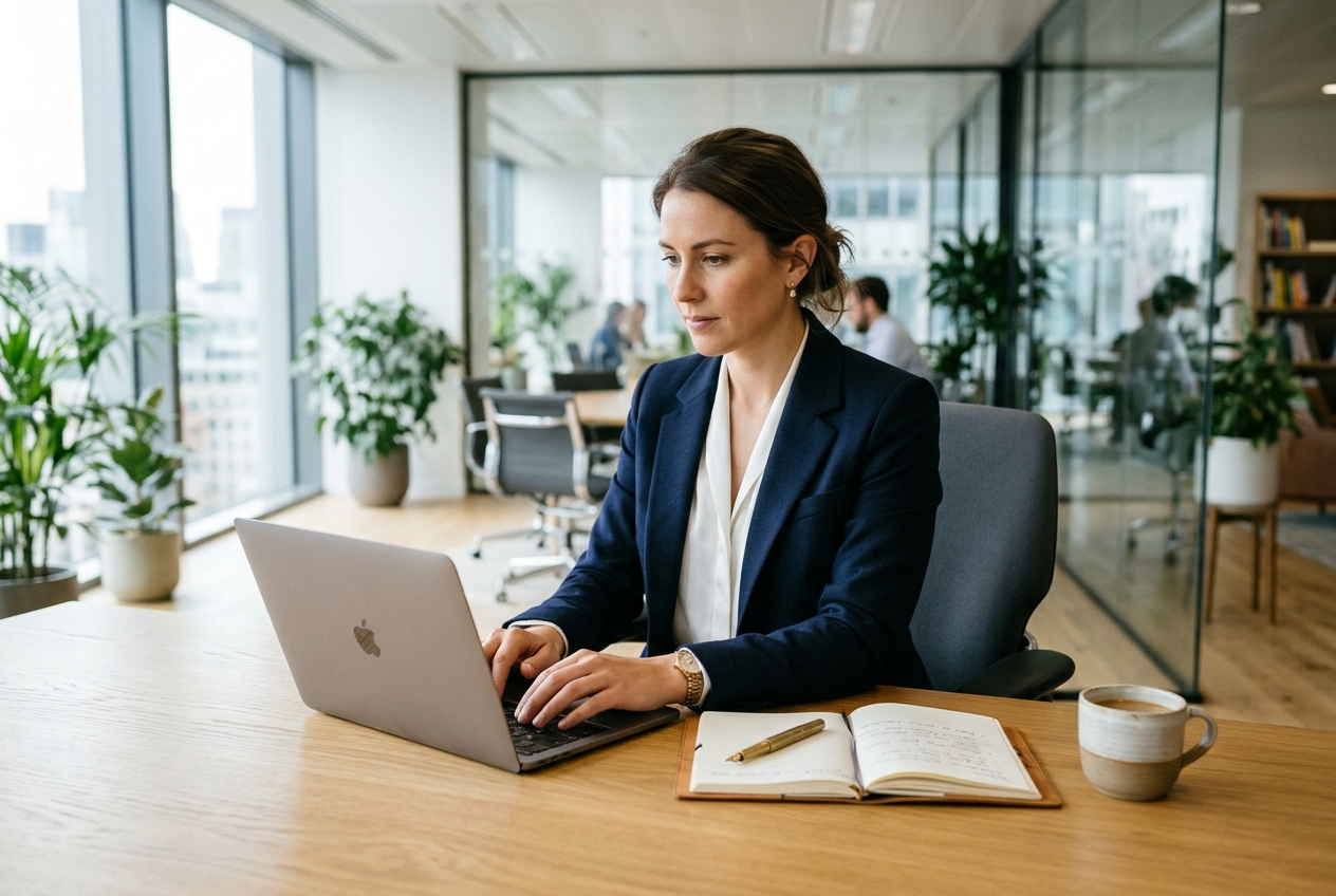 Executive dispatching personalized team and client announcements